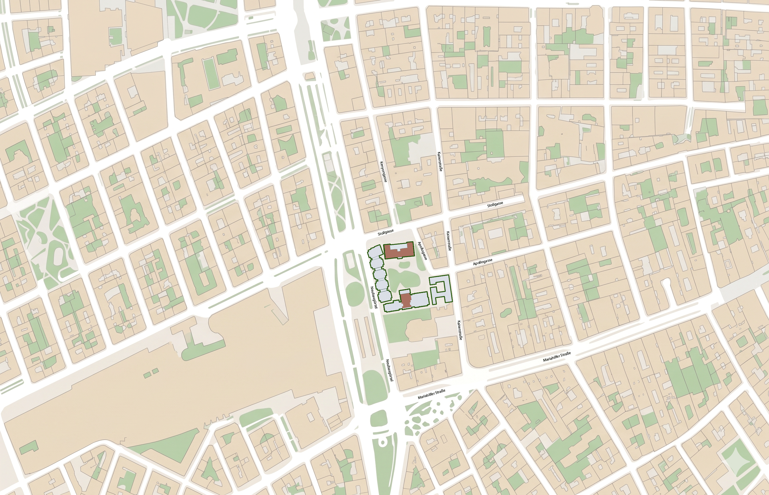 Karte des Sophienquartiers – Sophienpark und Wien Westbahnhof